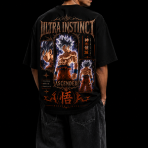 StitchVaults™ Ultra Instinct Ascended Oversized Anime Graphic T-Shirt – Premium 220 GSM Cotton