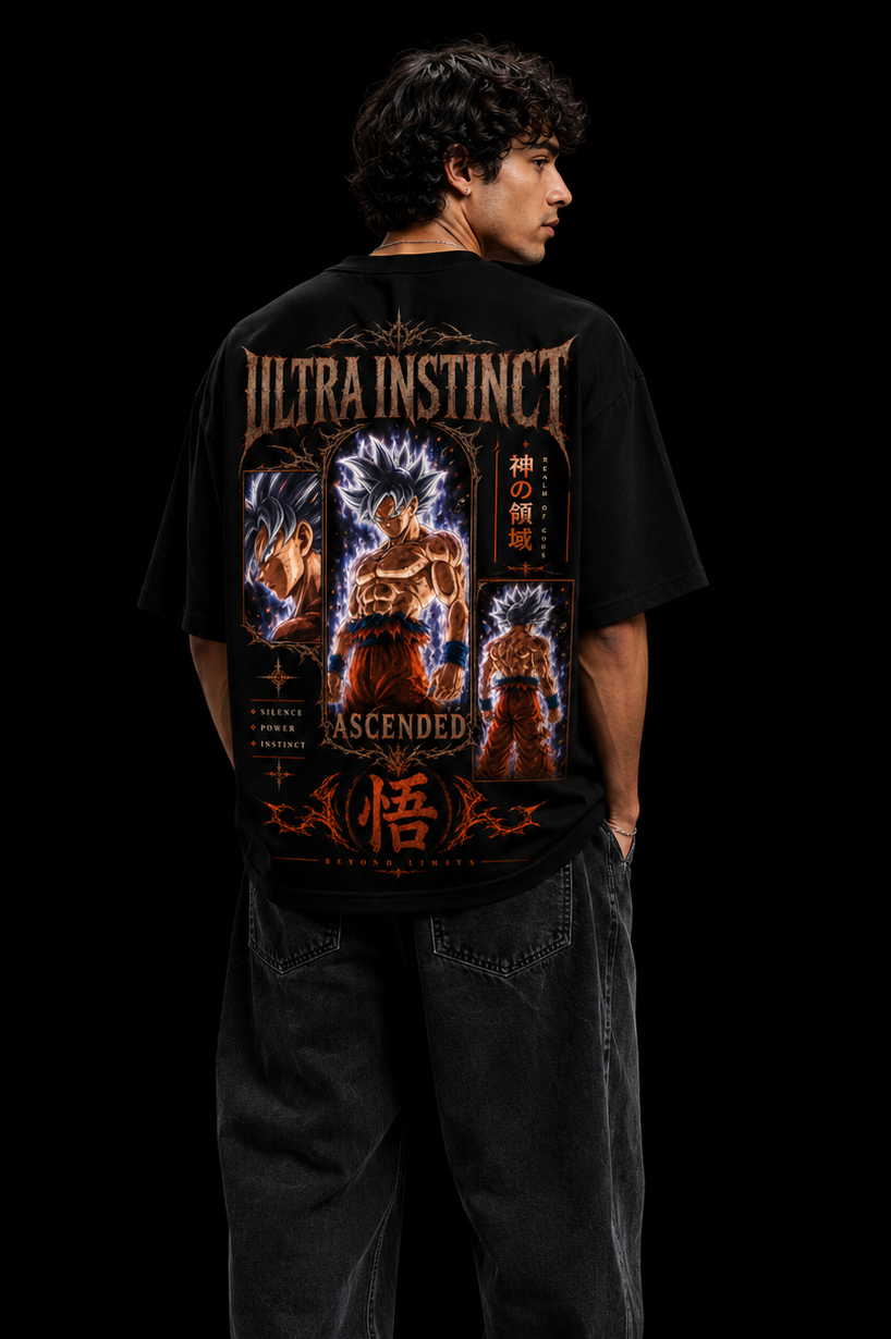 StitchVaults™ Ultra Instinct Ascended Oversized Anime Graphic T-Shirt – Premium 220 GSM Cotton