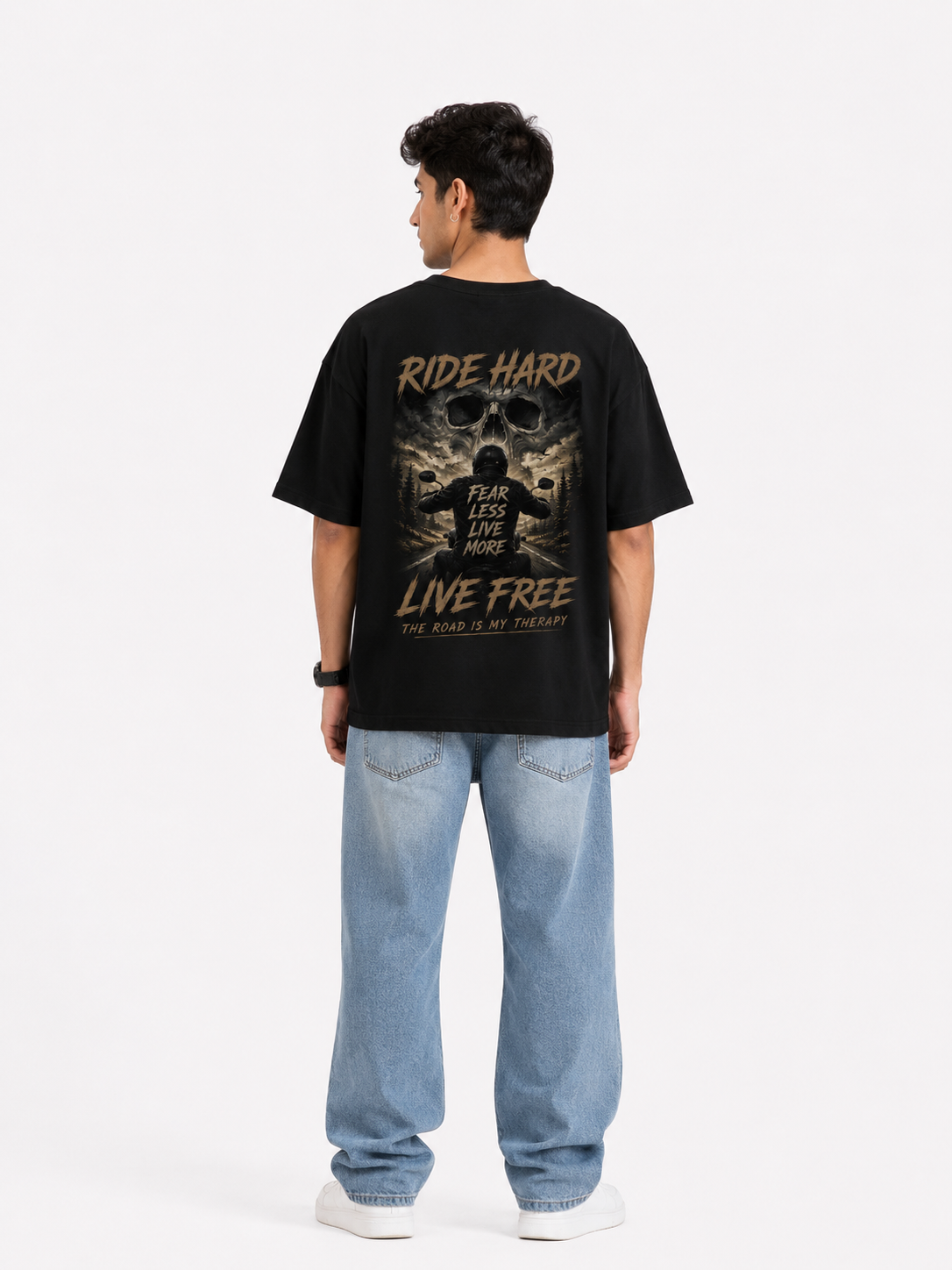 StitchVaults™ Ride Hard Live Free Oversized Biker T-Shirt for Men - Image 3