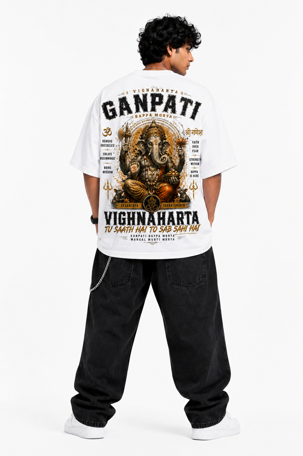 StitchVaults™ Ganpati Vighnaharta Oversized Graphic T-Shirt - Image 2