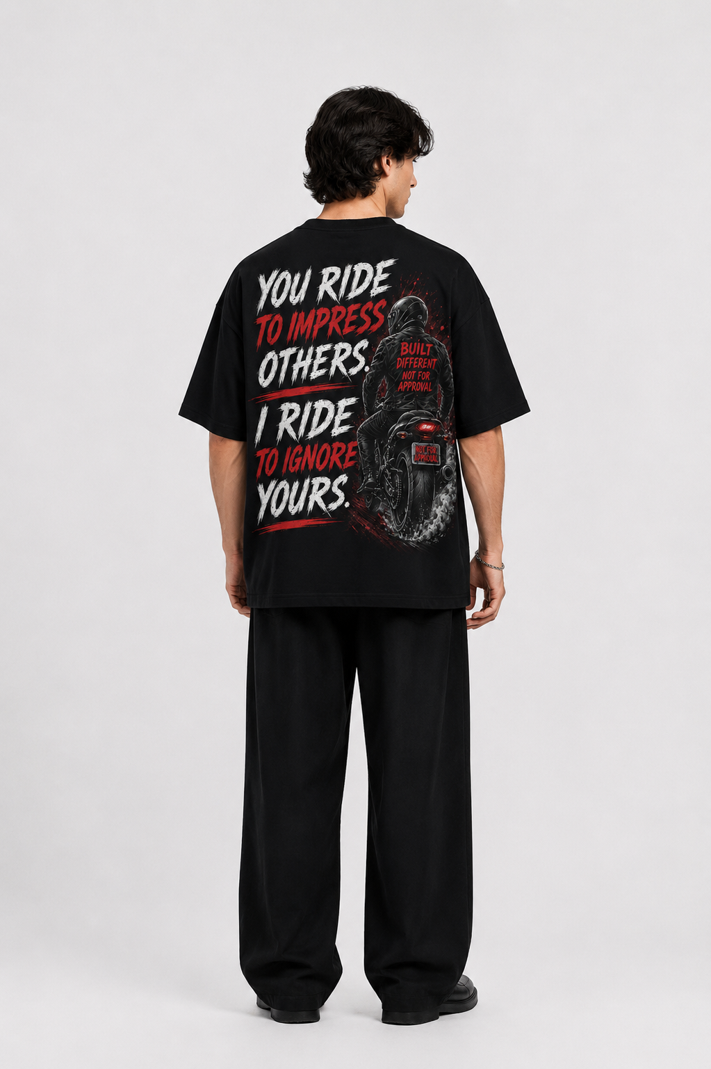 StitchVaults™ Ride To Ignore Oversized Biker Graphic T-Shirt for Men - Image 2