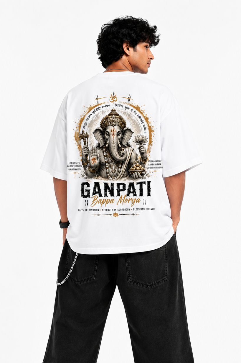 StitchVaults™ Ganpati Bappa Morya Oversized Graphic T-Shirt