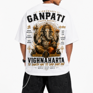 StitchVaults™ Ganpati Vighnaharta Oversized Graphic T-Shirt