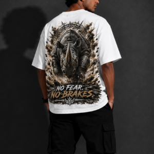 StitchVaults™ No Fear No Brakes Oversized Rhino Graphic T-Shirt