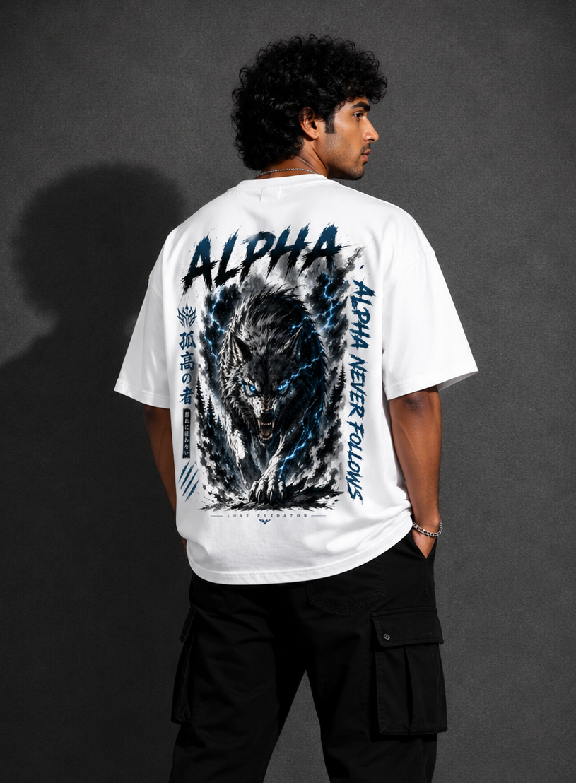 StitchVaults™ Alpha Never Follows Wolf Oversized Graphic T-Shirt