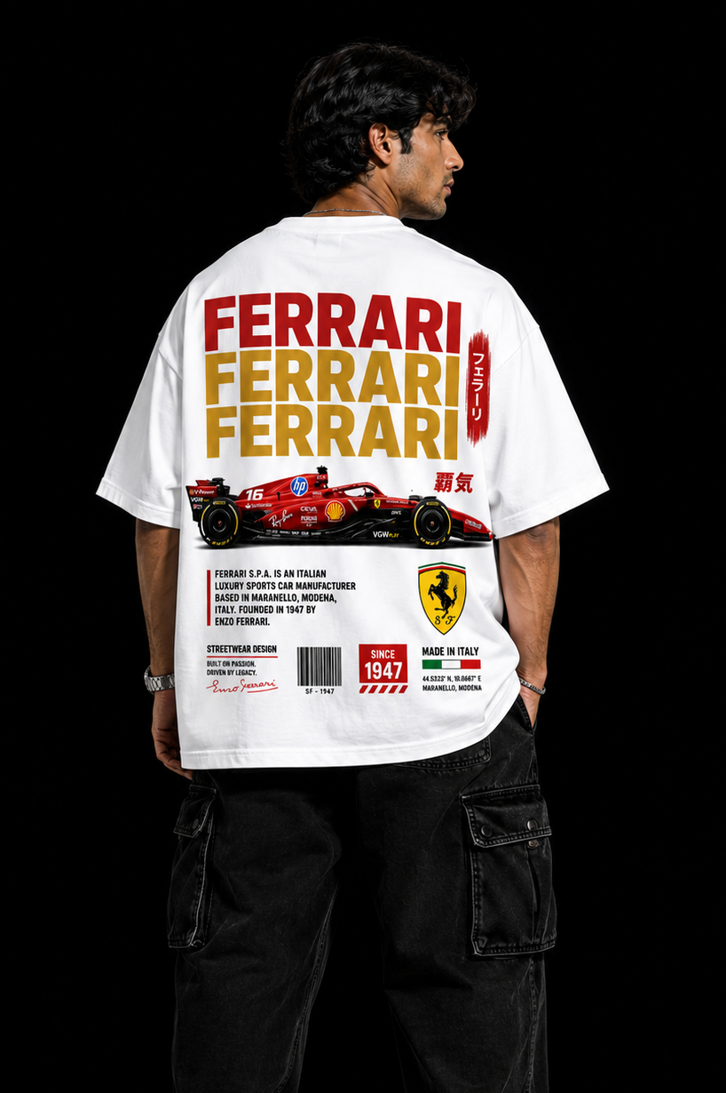 StitchVaults™ Ferrari Racing Legacy Oversized T-Shirt – Formula Performance Edition