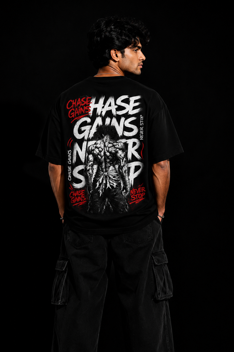 StitchVaults™ Chase Gains Never Stop Oversized Gym T-Shirt for Men