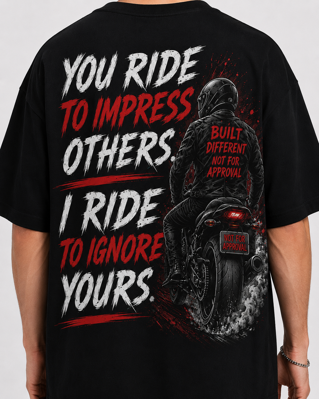 StitchVaults™ Ride To Ignore Oversized Biker Graphic T-Shirt for Men - Image 3