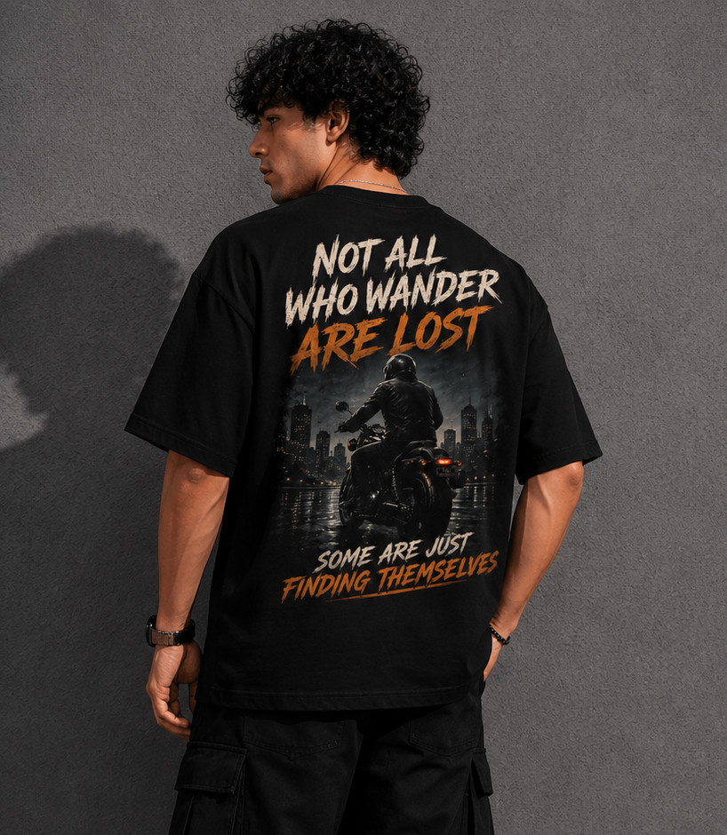 StitchVaults™ Not All Who Wander Are Lost Oversized Biker T-Shirt for Men