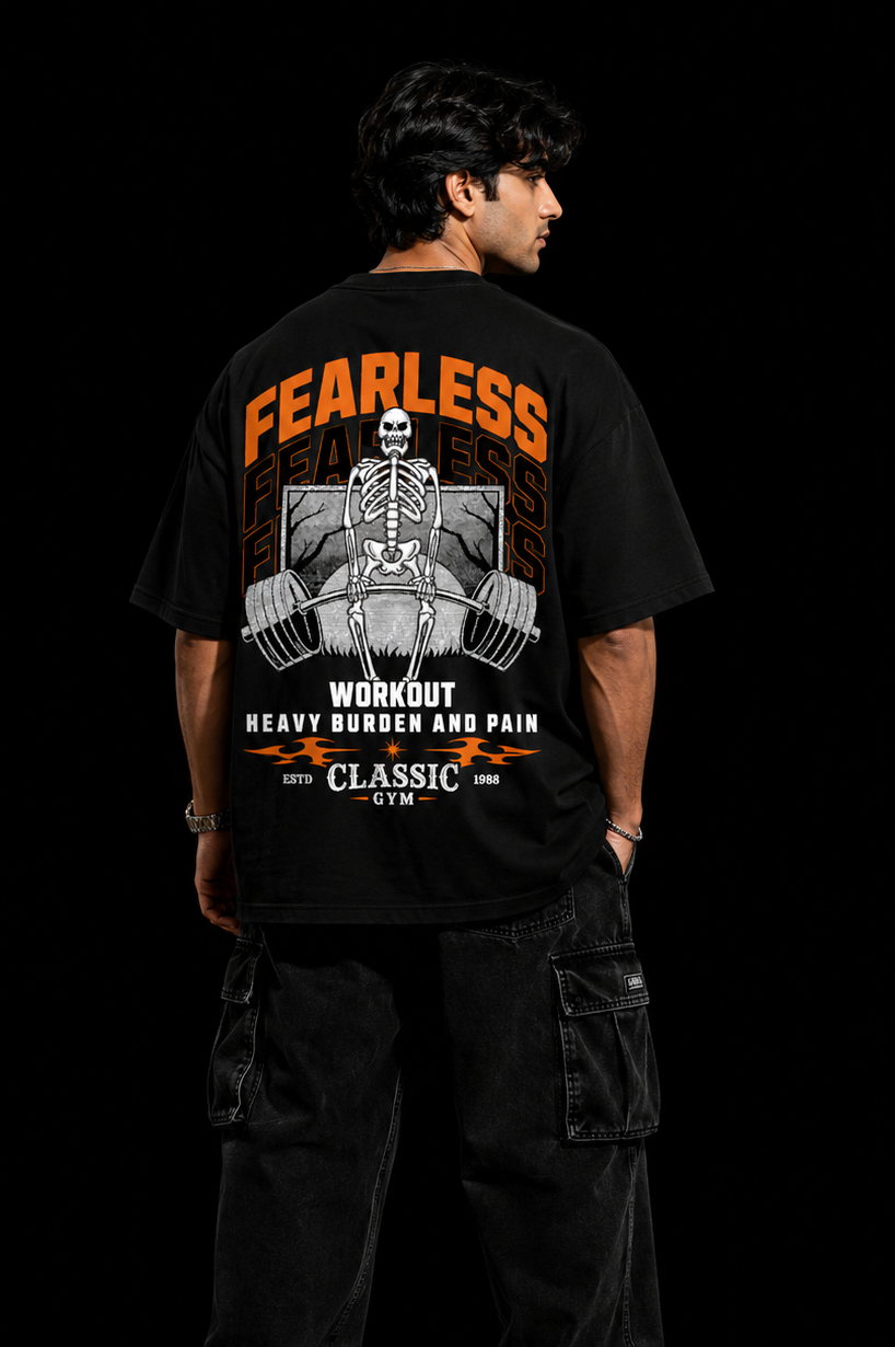 StitchVaults™ Fearless Heavy Lifter Oversized Gym T-Shirt – No Pain No Excuses Edition