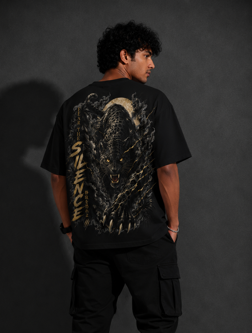 StitchVaults™ Fear The Silence Oversized Panther Graphic T-Shirt for Men