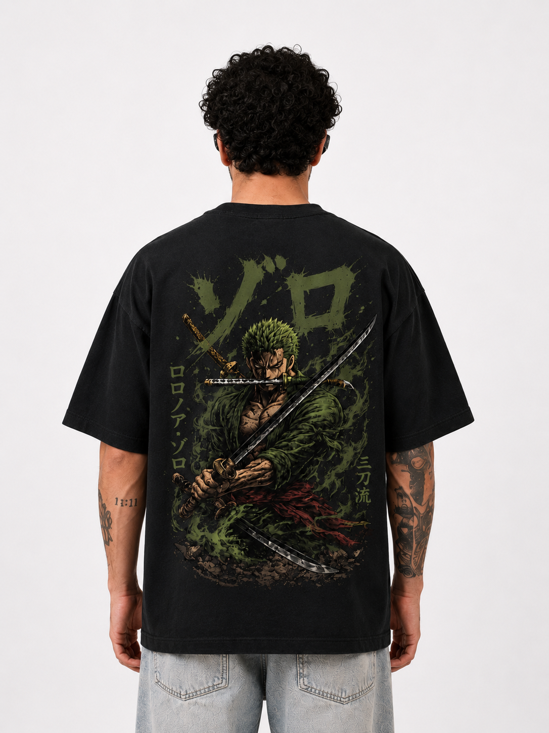 StitchVaults Zoro Shadow Warrior Oversized Anime T-Shirt for Men - Image 3