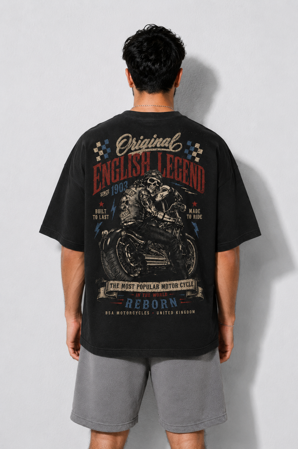 StitchVaults™ English Legend Vintage Biker Oversized T-Shirt for Men - Image 2