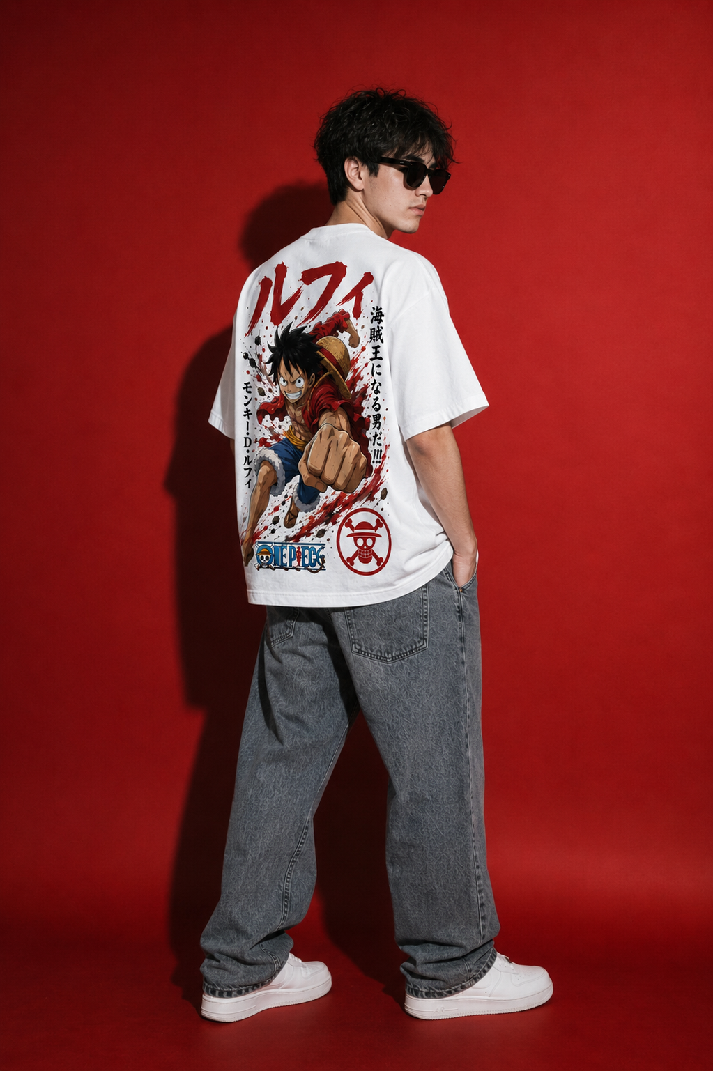 LUFFY GEAR RUSH™ Oversized Anime Streetwear Tee – White Edition - Image 3