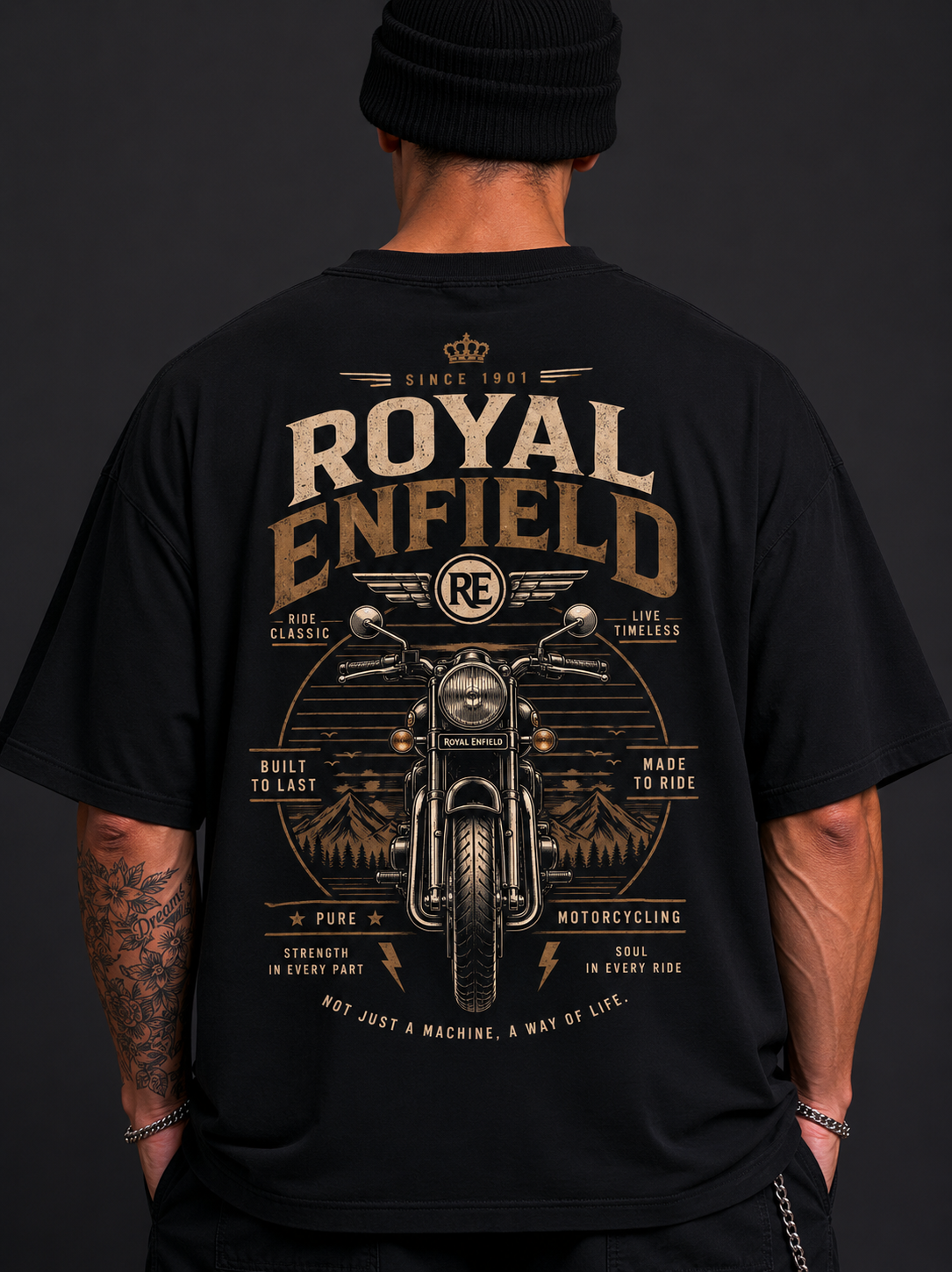 StitchVaults™ Royal Enfield Legacy Rider Oversized T-Shirt for Men - Image 3