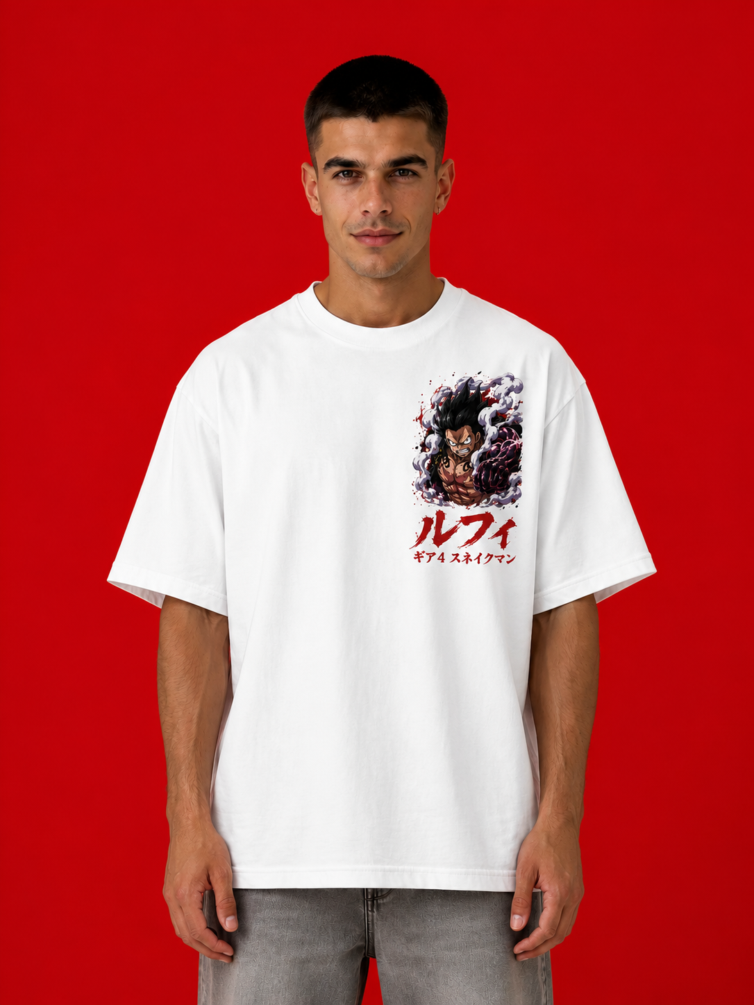 LUFFY GEAR 4 SNAKEMAN™ Oversized Anime Streetwear Tee – White Edition - Image 2