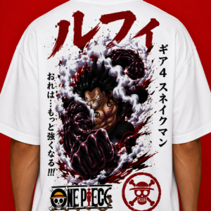 LUFFY GEAR 4 SNAKEMAN™ Oversized Anime Streetwear Tee – White Edition