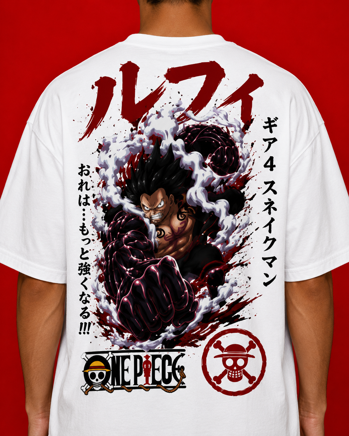 LUFFY GEAR 4 SNAKEMAN™ Oversized Anime Streetwear Tee – White Edition