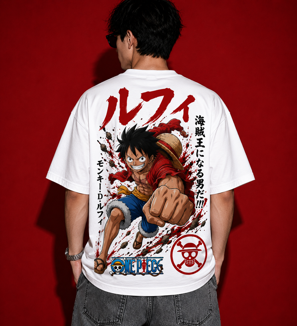 LUFFY GEAR RUSH™ Oversized Anime Streetwear Tee – White Edition - Image 4
