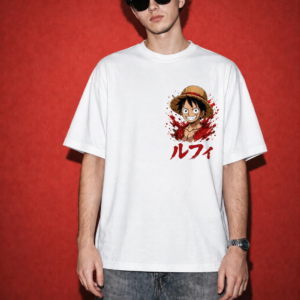LUFFY GEAR RUSH™ Oversized Anime Streetwear Tee – White Edition