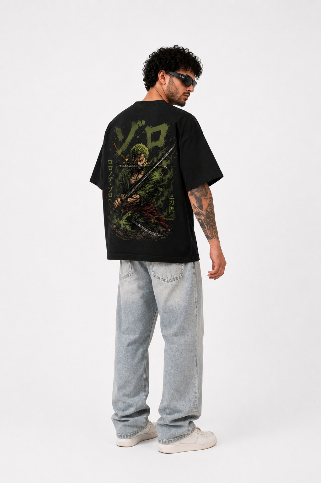 StitchVaults Zoro Shadow Warrior Oversized Anime T-Shirt for Men