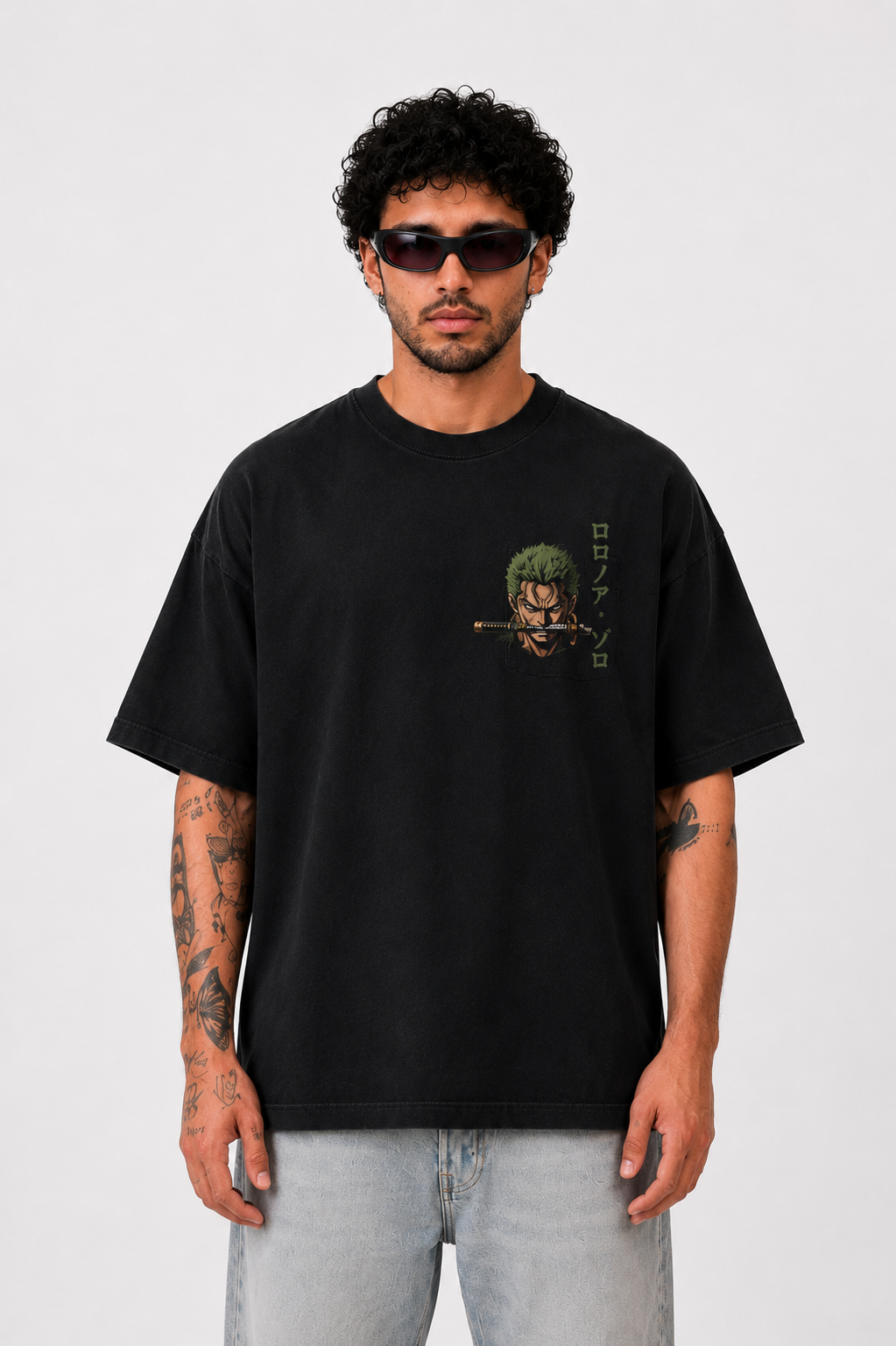 StitchVaults Zoro Shadow Warrior Oversized Anime T-Shirt for Men - Image 2