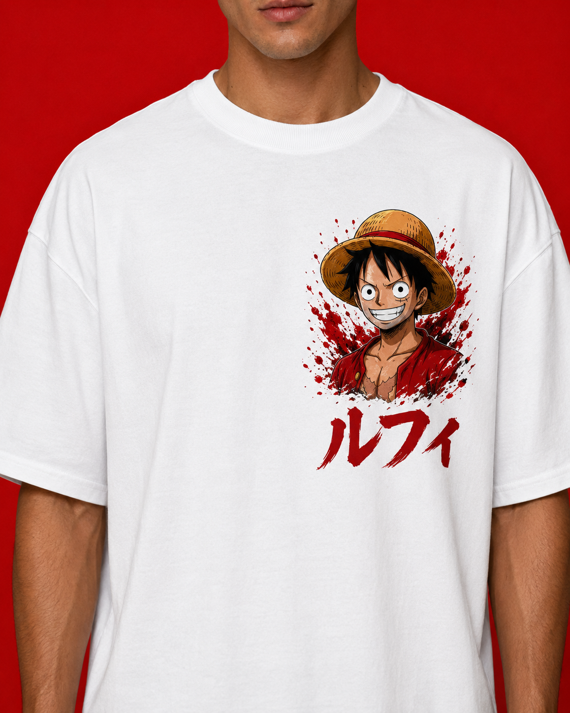LUFFY GEAR RUSH™ Oversized Anime Streetwear Tee – White Edition - Image 2