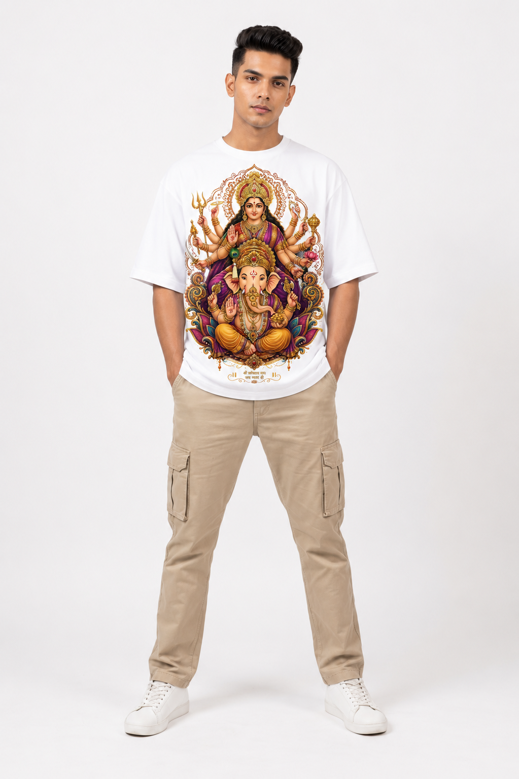 StitchVaults™ Divine Mother & Ganesha Oversized Graphic T-Shirt – GANESHA LEGACY™ Collection | Premium Cotton