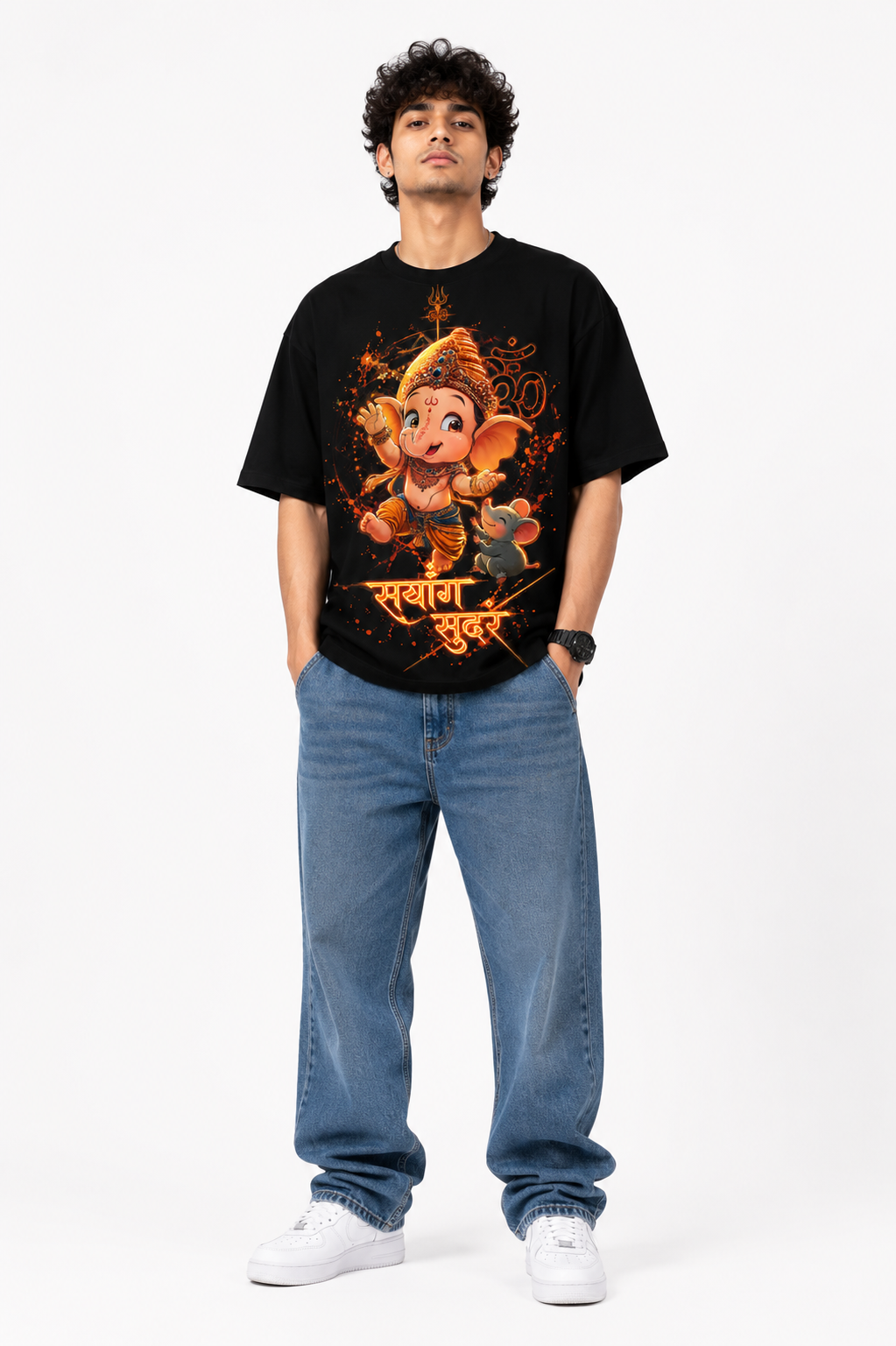 StitchVaults™ Saranga Sundara Baby Ganesha Oversized Graphic T-Shirt – GANESHA LEGACY™ Collection | Premium Cotton
