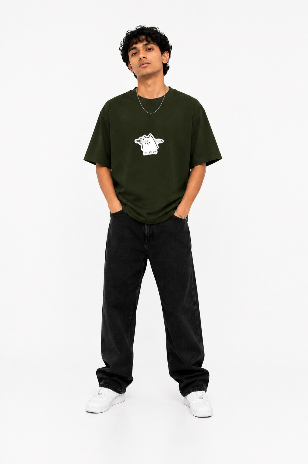 StitchVaults™ I'm Fine Minimal Cat Oversized T-Shirt