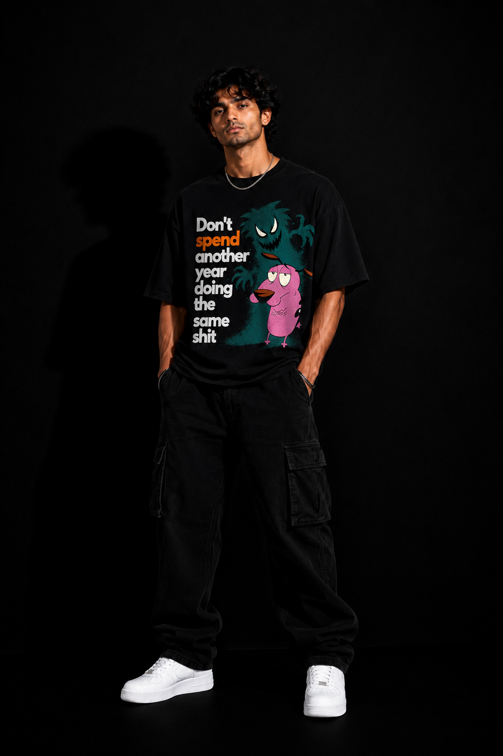 StitchVaults™ Courage the Cowardly Dog Oversized Graphic T-Shirt – Don't Spend Another Year Doing The Same Sh*t - Image 3
