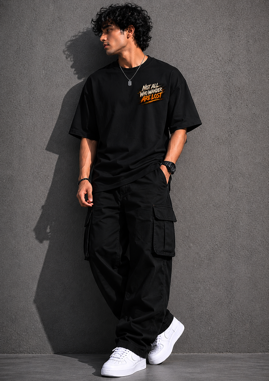 StitchVaults™ Not All Who Wander Are Lost Oversized Biker T-Shirt for Men - Image 4