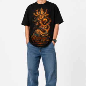 StitchVaults™ Vighnaharta Ganpati Morya Oversized Graphic T-Shirt – GANESHA LEGACY™ Collection | Premium Cotton