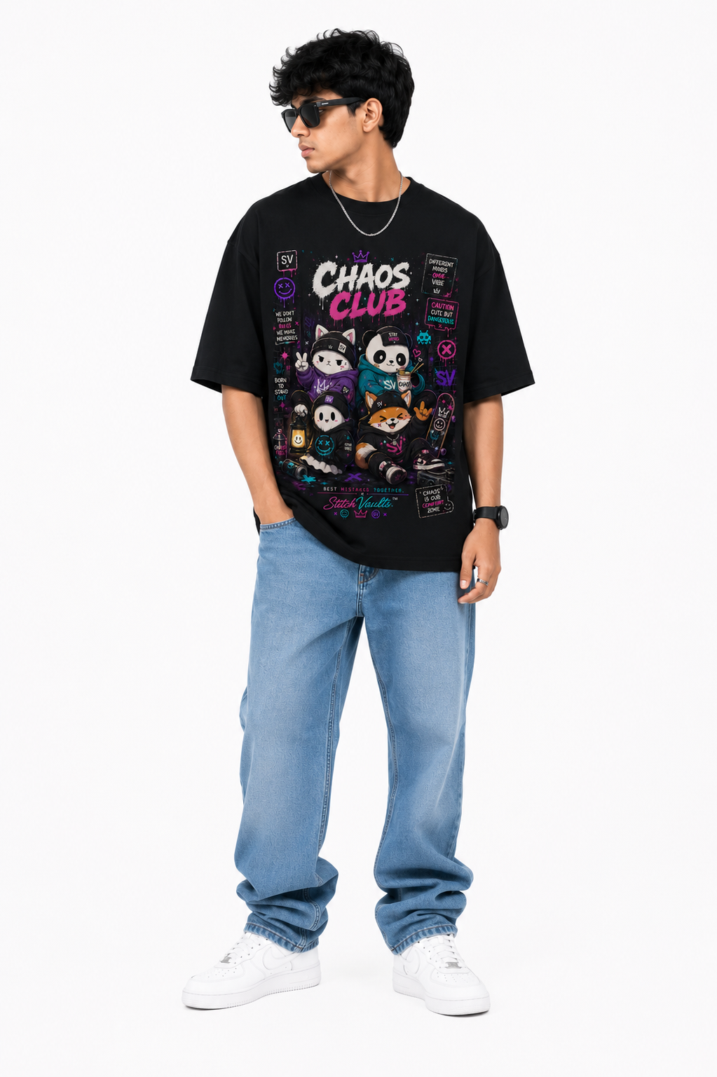 StitchVaults™ Chaos Club Oversized Graphic T-Shirt – Kawaii Street™ Collection