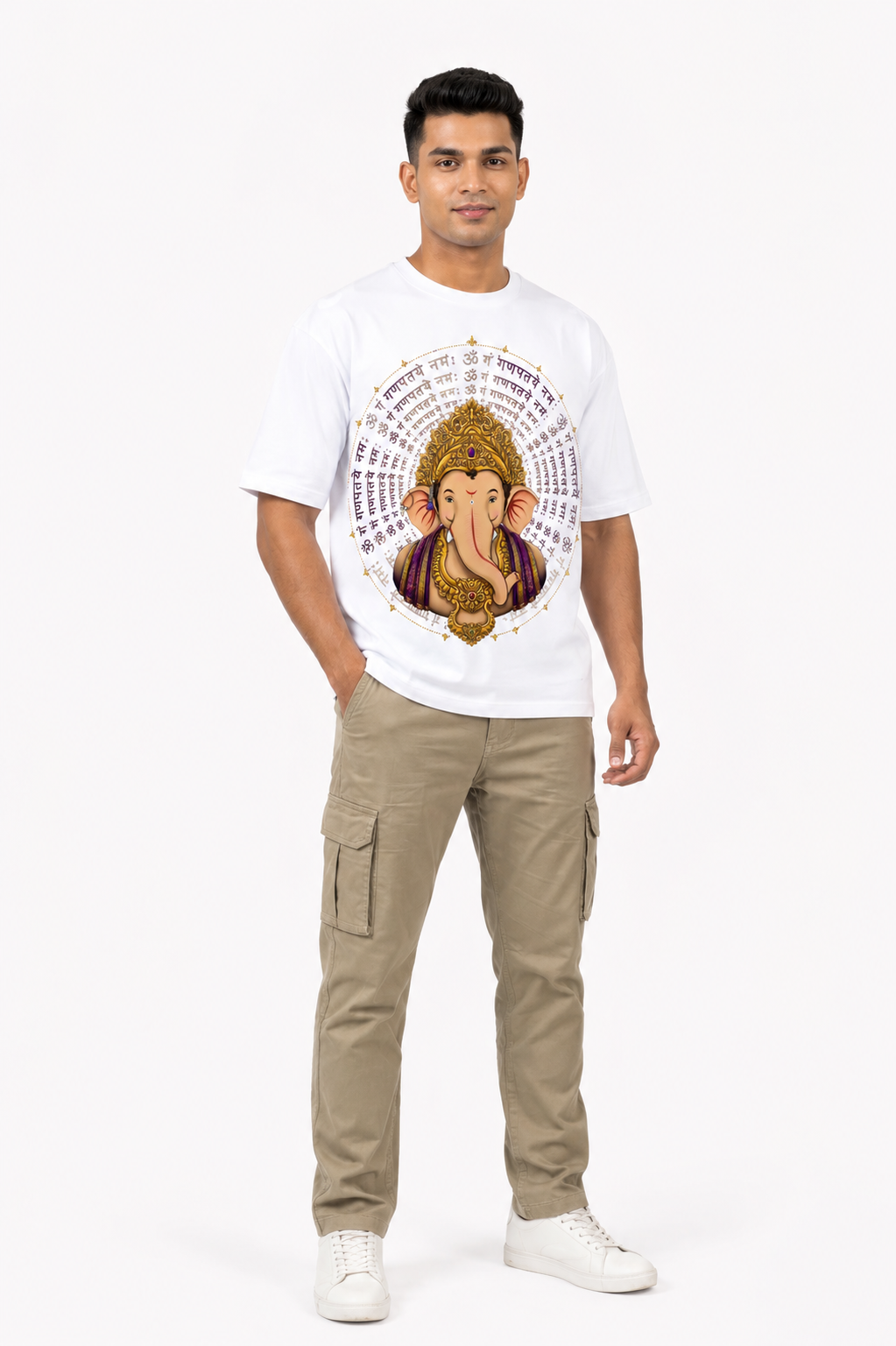 StitchVaults™ Om Gam Ganapataye Namah Oversized Graphic T-Shirt – GANESHA LEGACY™ Collection | Premium Cotton