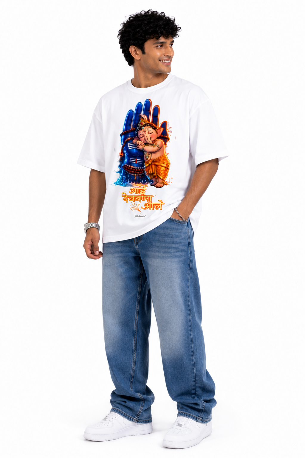 StitchVaults™ Aai Devbappa Aale Oversized Graphic T-Shirt – GANESHA LEGACY™ Collection | Premium Heavyweight Cotton