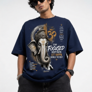StitchVaults™ Stay Focused Ganpati Oversized Graphic T-Shirt