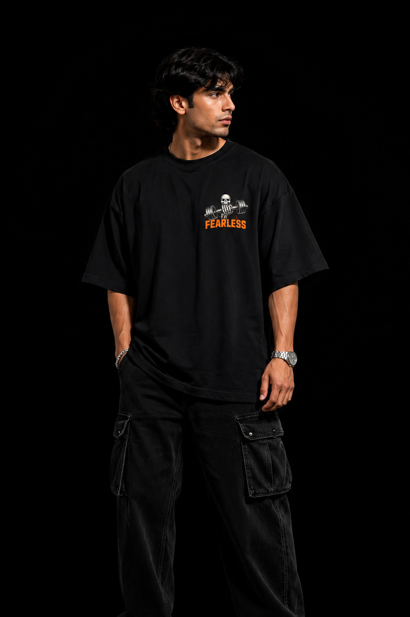 StitchVaults™ Fearless Heavy Lifter Oversized Gym T-Shirt – No Pain No Excuses Edition - Image 3