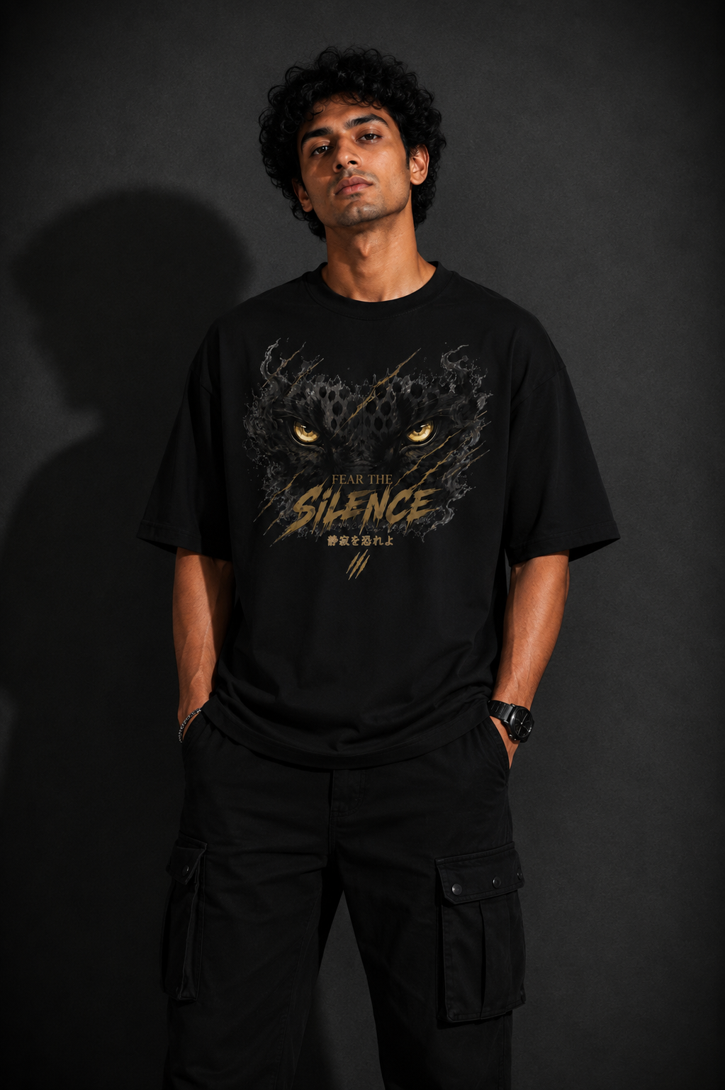 StitchVaults™ Fear The Silence Oversized Panther Graphic T-Shirt for Men - Image 3
