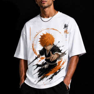 StitchVaults™ Anime Warrior Oversized Graphic T-Shirt for Men