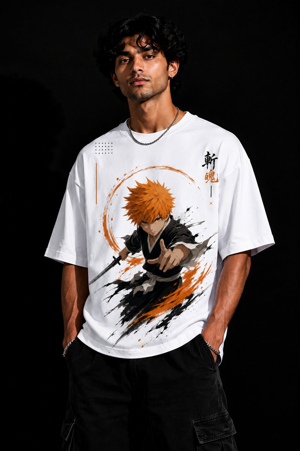 StitchVaults™ Anime Warrior Oversized Graphic T-Shirt for Men