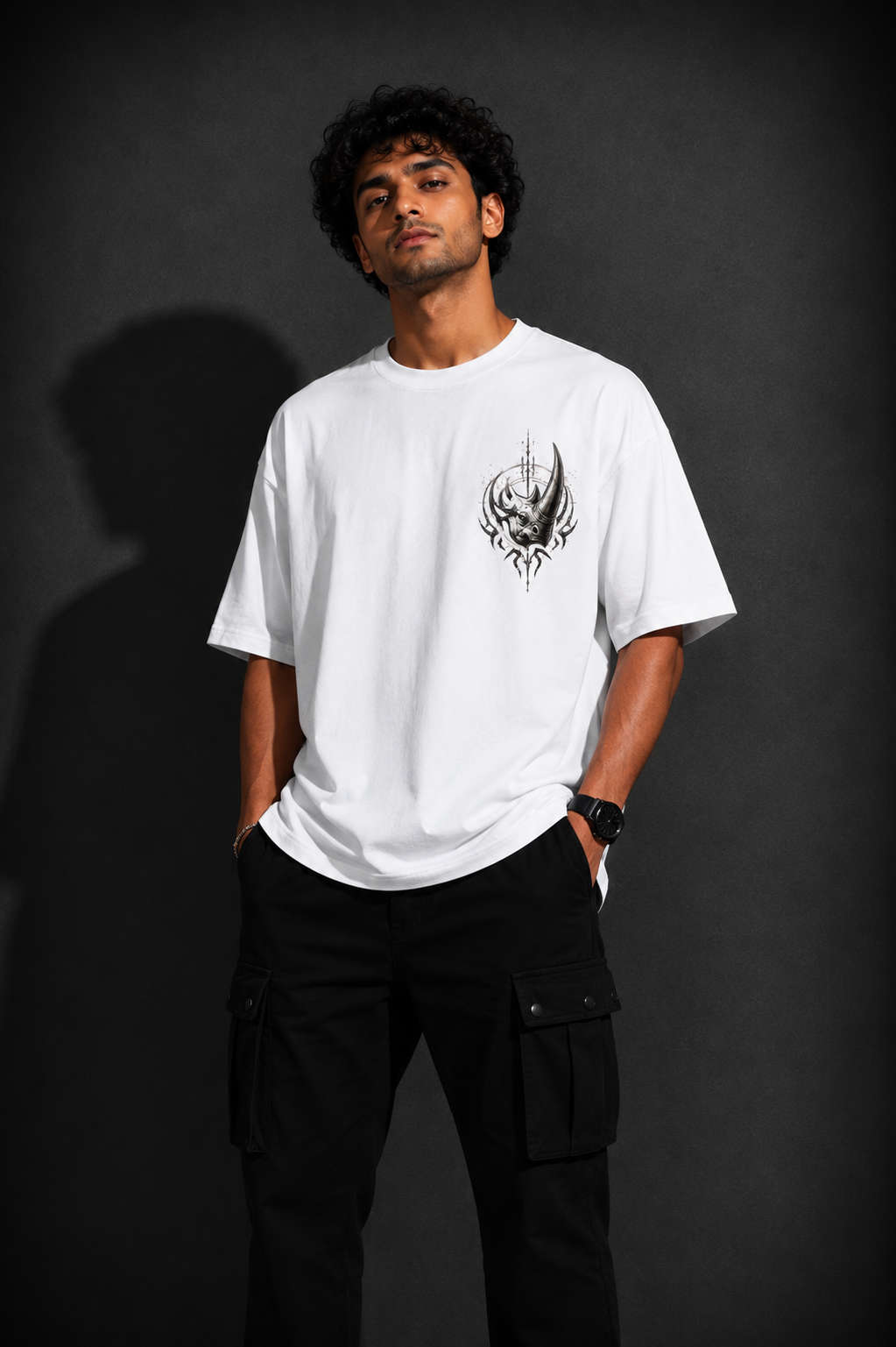 StitchVaults™ No Fear No Brakes Oversized Rhino Graphic T-Shirt - Image 2