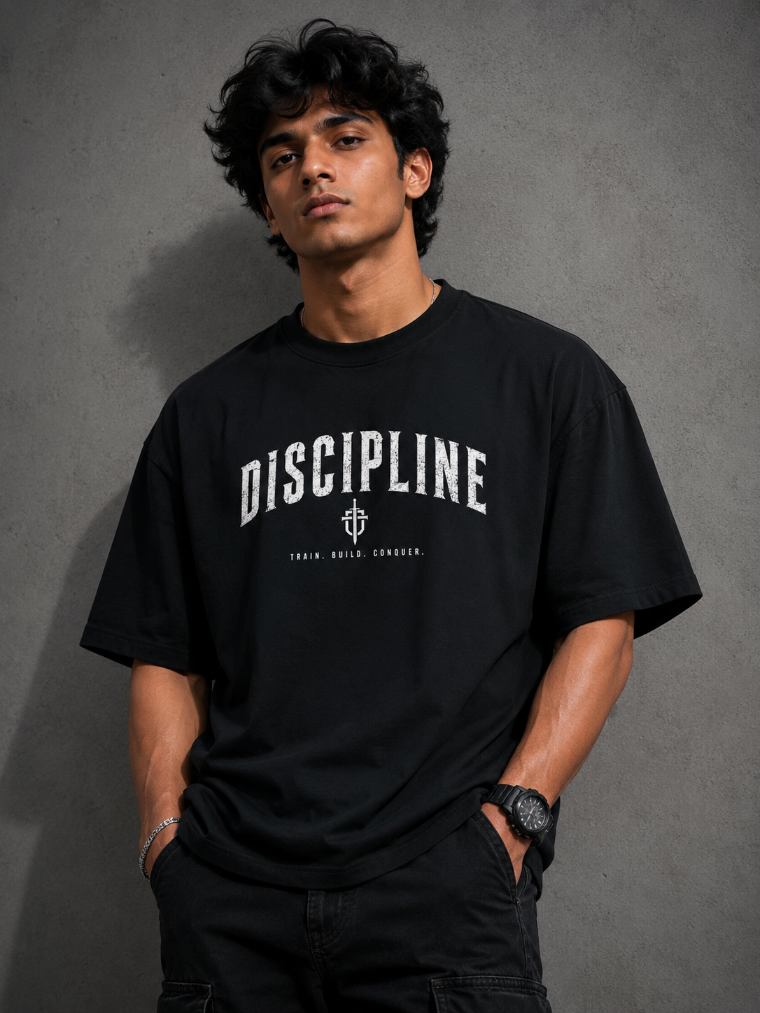 StitchVaults™ Discipline Oversized Gym T-Shirt – Train. Build. Conquer. - Image 3