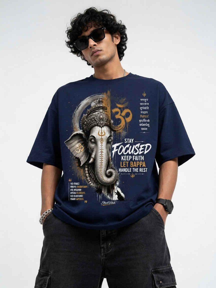 StitchVaults™ Stay Focused Let Bappa Handle the Rest Oversized Graphic T-Shirt – GANESHA LEGACY™ Collection | Premium Cotton - Image 3