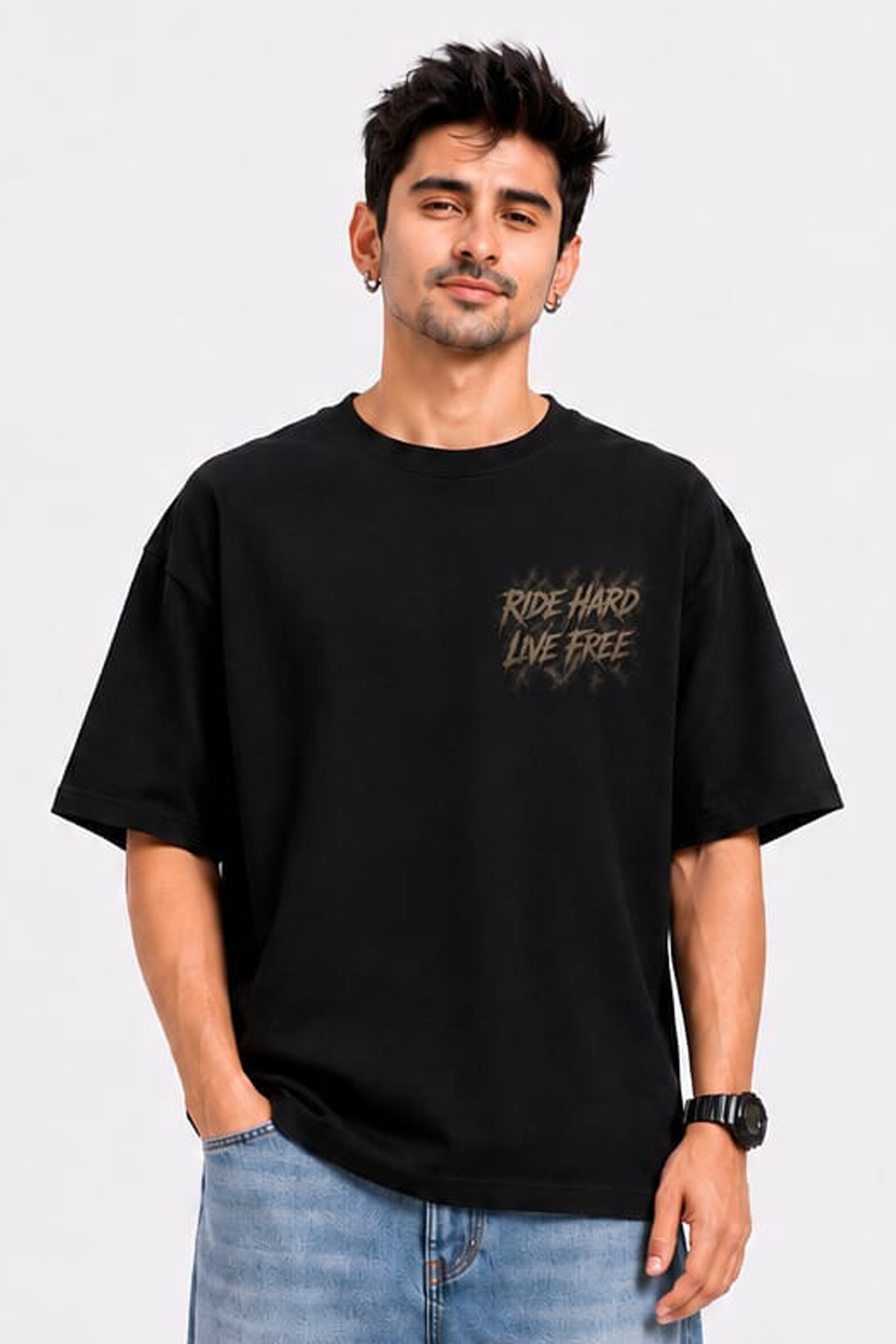 StitchVaults™ Ride Hard Live Free Oversized Biker T-Shirt for Men - Image 2
