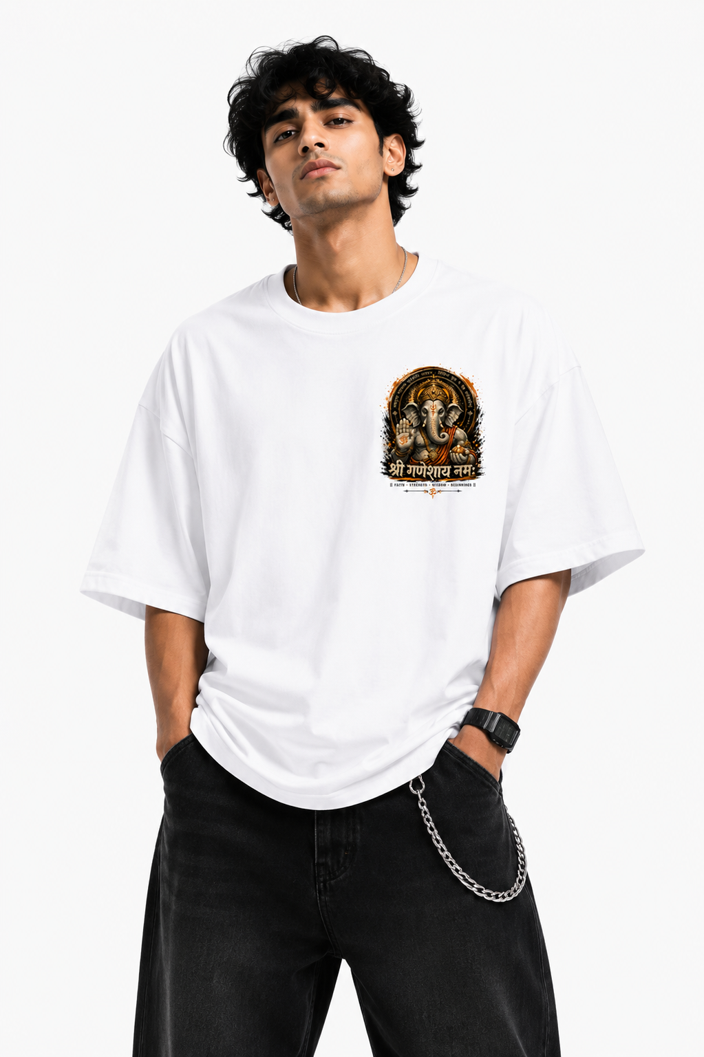 StitchVaults™ Ganpati Vighnaharta Oversized Graphic T-Shirt - Image 3