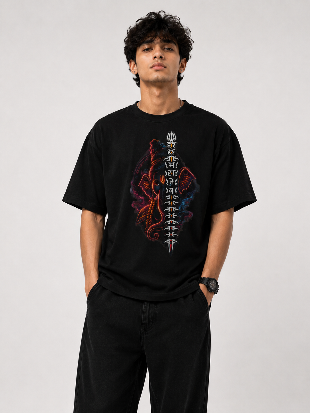 StitchVaults™ Har Har Mahadev Ganesha Oversized Graphic T-Shirt – GANESHA LEGACY™ Collection | Premium Cotton - Image 3