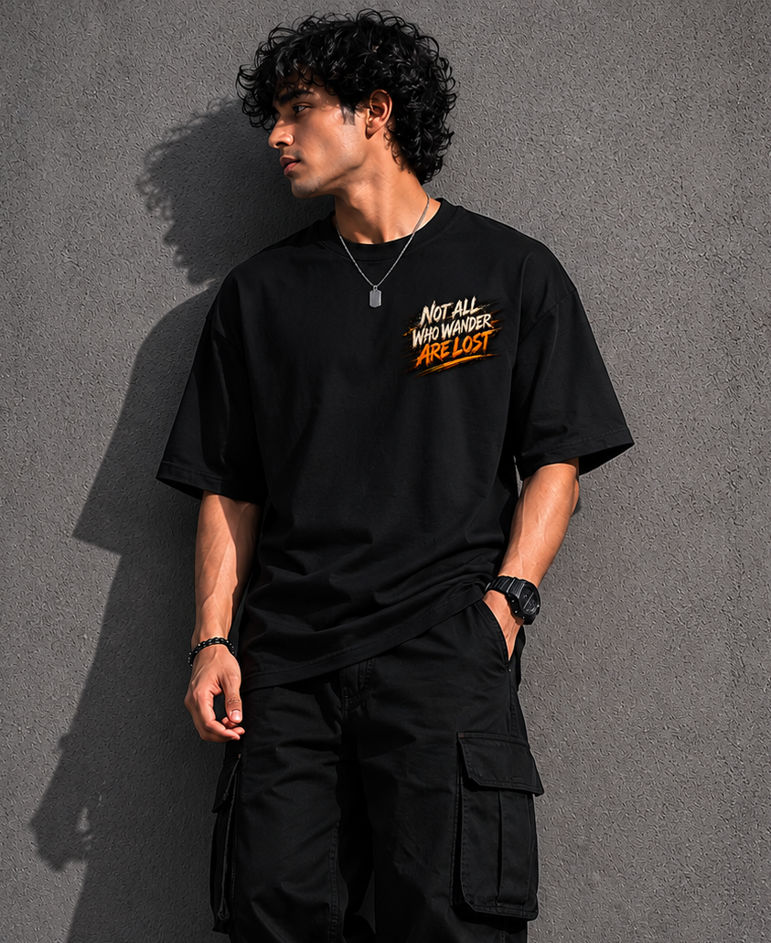 StitchVaults™ Not All Who Wander Are Lost Oversized Biker T-Shirt for Men - Image 3