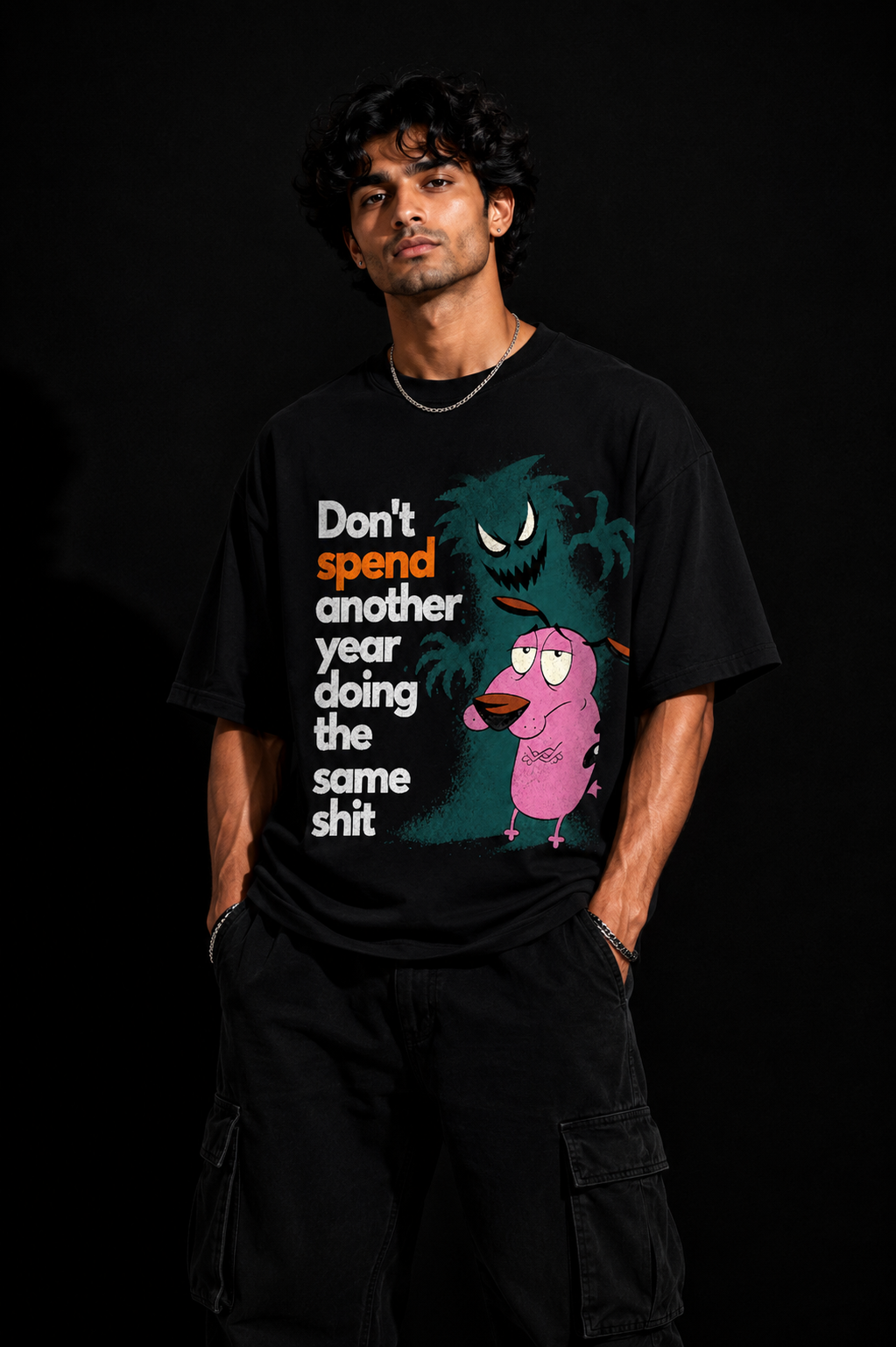 StitchVaults™ Courage the Cowardly Dog Oversized Graphic T-Shirt – Don't Spend Another Year Doing The Same Sh*t - Image 2