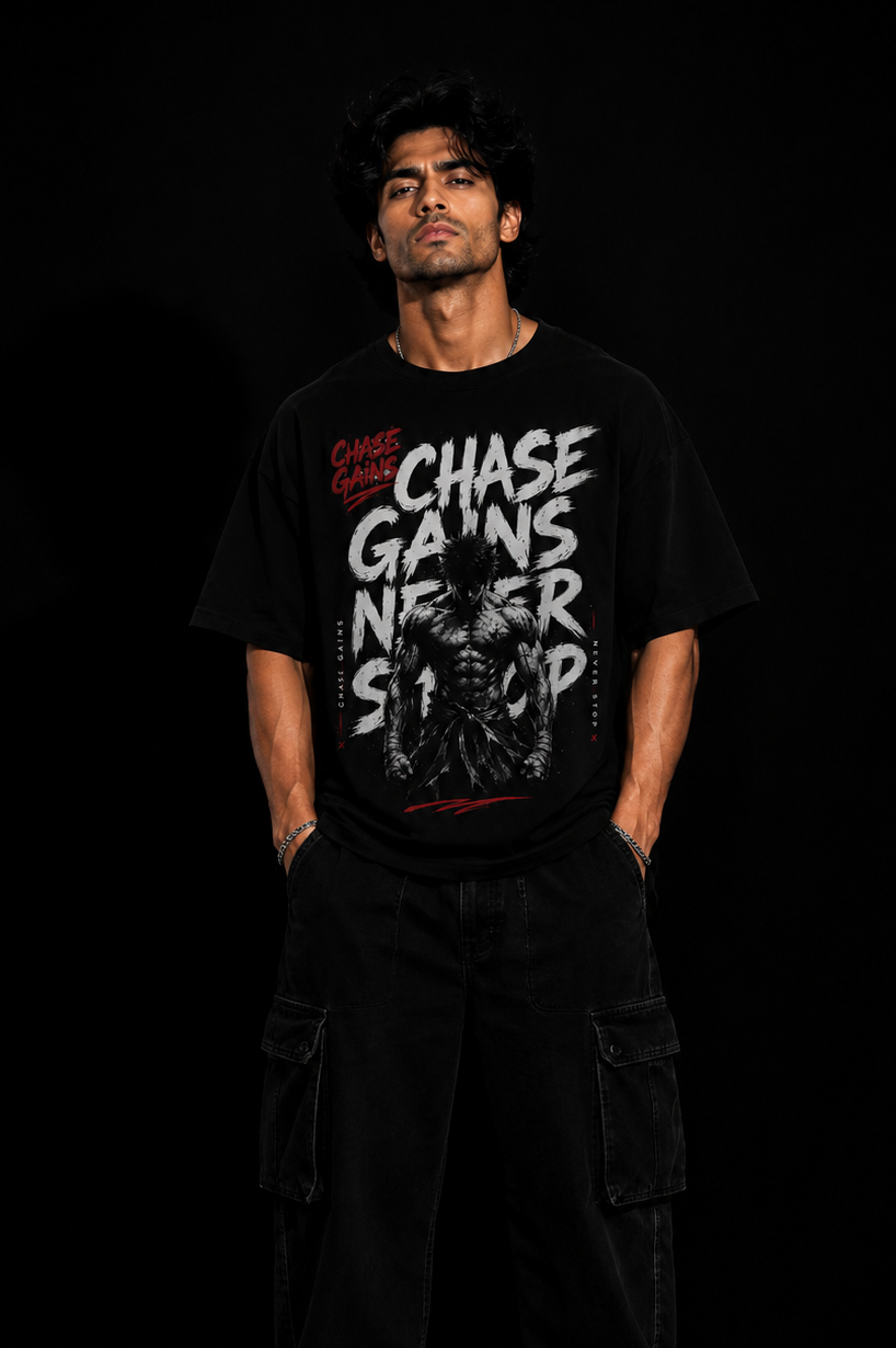 StitchVaults™ Chase Gains Never Stop Oversized Gym T-Shirt for Men - Image 2